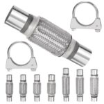Swpeet 3Pcs 2.2 x 6 Inches Exhaust Flex Pipe with 2.2 Inches Exhaust U Clamp Kit, Universal Type Stainless Steel Double Braid Portion Zinc Pipes Exhaust Flex Tube Ideal for Heavy Duty and Cars