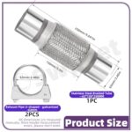 Exhaust Flex Pipe 2.2x6 Inch 3Pc Kit with Clamps Stainless Steel - Image 2
