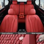 Premium Red Leather Car Seat Covers | Waterproof Full Set Universal Fit - Image 8