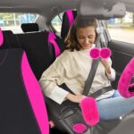 Fluffy Rose Red Black Car Seat Covers Set 17pc Universal Fit Women Soft Protector - Image 7
