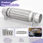 Exhaust Flex Pipe 2.2x6 Inch 3Pc Kit with Clamps Stainless Steel - Image 5