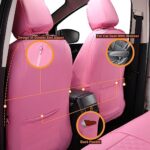 Pink Faux Leather Car Seat Covers | Quilted Sport Bench Protectors Full Set - Image 4