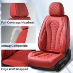 Premium Red Leather Car Seat Covers | Waterproof Full Set Universal Fit - Image 3