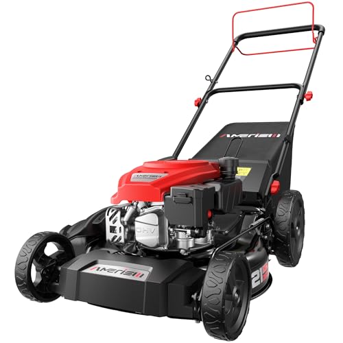 AMERISUN Gas Lawn Mower, 21" Self-propelled Lawn Mower, 170cc OHV AMERISUN Gas Lawn Mower, 21" Self-propelled Lawn Mower, 170cc OHV Engine with Forced Air Cooling, 3-in-1 Mulching/Bagging/Side Discharge, 6 Cutting Heights, 1.4-Bushel Grass Catcher