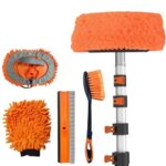 LAANPOLE 20FT Reach Car Wash Brush with Long Handle, Car Cleaning Kit with Soft Bristle Wash Brush, Microfiber Cleaning Mop, Window Squeegee, Mitt, Wheel Brush for RV, Truck, Boat, House Siding