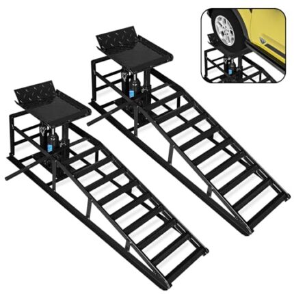 Skepphlay Hydraulic Car Ramps 5t/10000lbs - High Lift Service Ramp 9"-14.2" Height - Heavy Duty Steel for Oil Change and Maintenance - 2 Pack, Black