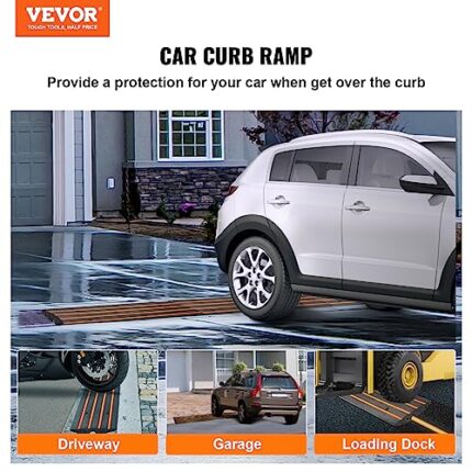 VEVOR Rubber Curb Ramp for Driveway 1 Pack, 15T Heavy Duty Sidewalk Curb Ramp, 2.6" Rise Height Curbside Bridge Ramp for Garage for Low Cars, Wheelchairs, L.O.A. 4FT