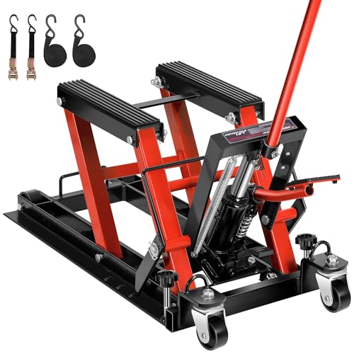 VIVOHOME Hydraulic Motorcycle Lift Jack 1500 LBS Capacity Steel ATV VIVOHOME Hydraulic Motorcycle Lift Jack 1500 LBS Capacity Steel ATV Lifts Stand Hoist with Wheels and Handle for Motorcycles, ATVs, Dirt Bikes Red