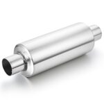 LCGP 2" Inlet Universal Resonator, 2" Outlet 13.77" Overall Length Stainless Steel High Performance Muffler, Polished, Pass-Thru Design
