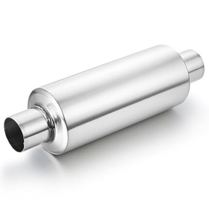 LCGP 2" Inlet Universal Resonator, 2" Outlet 13.77" Overall Length Stainless Steel High Performance Muffler, Polished, Pass-Thru Design