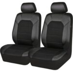 Breathable Leather Car Seat Covers Front Seats Universal Fit Black 2PC - Image 2