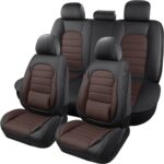 COVER EMPIRE 5 Seat Leather Car Seat Covers Waterproof SUV Truck Black Brown - Image 2