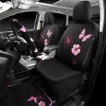 Universal Car Seat Covers Set: Waterproof Pink Black Butterfly Design w/ Floor Mats - Image 2