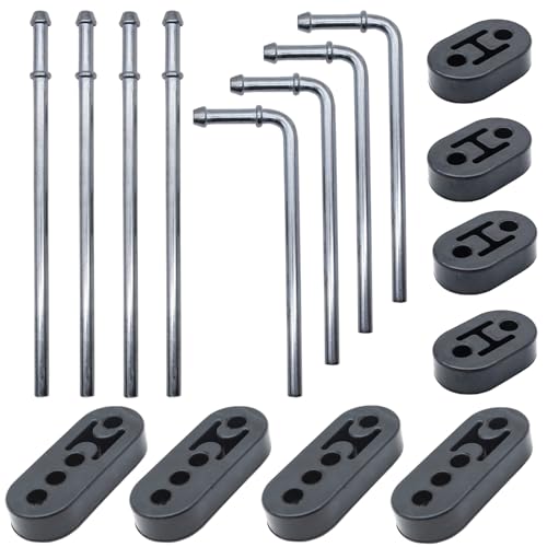 Ganluuree 16PCS Rubber Exhaust Hanger Rod Set Heavy Duty 3/8"(10MM) Rod 90°7.6" Long + Straight 10" Long Muffler Hanger Mild Steel Zinc Coated 2 Hole 4 Hole Insulator Mount Car Automotive Replacement