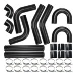3"Intercooler Kit, PHILTOP Turbo Intercooler Piping Universal 1.8mm Aluminum Intercooler Pipe Kit with Coupler Black and T-Clamps - 32Pcs