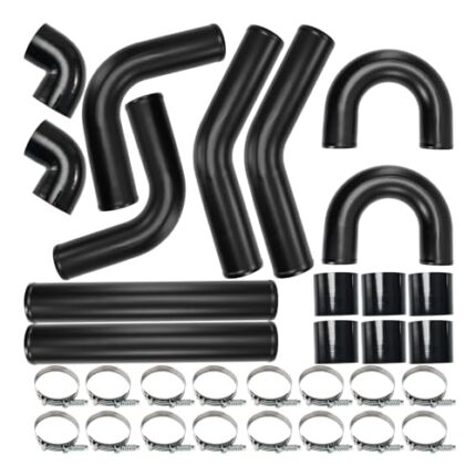 3"Intercooler Kit, PHILTOP Turbo Intercooler Piping Universal 1.8mm Aluminum Intercooler Pipe Kit with Coupler Black and T-Clamps - 32Pcs