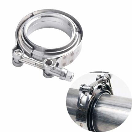 AotoKoop Automotive Universal 304 Entire Stainless Steel 3.5" V-Band Bolt Clamp with 2 Pcs Male Female Flanges Kit for Exhaust System, Turbocharger, Downpipe, Muffler - 1 pack