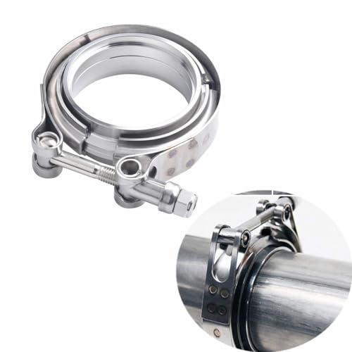 AotoKoop Automotive Universal 304 Entire Stainless Steel 3.5" V-Band Bolt AotoKoop Automotive Universal 304 Entire Stainless Steel 3.5" V-Band Bolt Clamp with 2 Pcs Male Female Flanges Kit for Exhaust System, Turbocharger, Downpipe, Muffler - 1 pack