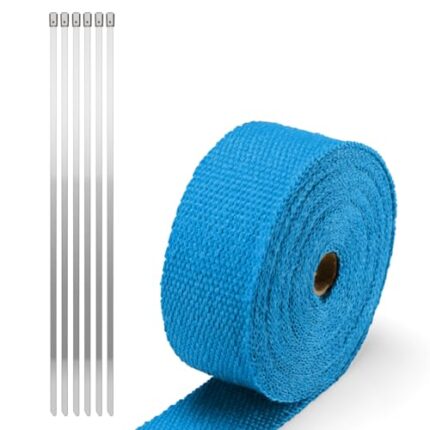 Blue Exhaust Pipe Insulation Thermal Heat Wrap 2" x 50' Car Motorcycle Header Protection Fiberglass Heat Shield 6X Stainless Ties