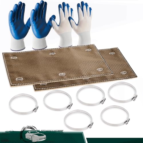 2 Set Titanium Pipe Shield 12" x 6", 2-Layer Motorcycle 2 Set Titanium Pipe Shield 12" x 6", 2-Layer Motorcycle Exhaust Heat Shield, Heat Insulation Protection up to 1350°F for Motorcycles, Components, Hoses, Lines, and Electrical Wiring