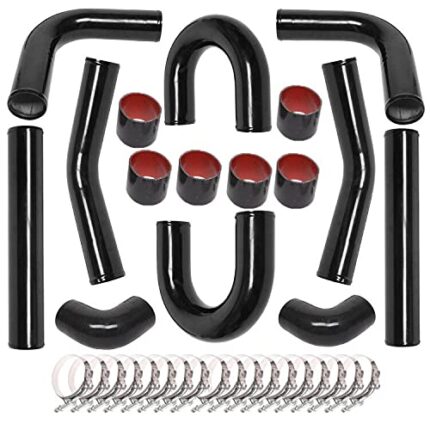 8PCS Universal Aluminum 2.5 Inch Intercooler Piping U-Pipe Black Kit & T-Bolt Clamps & Black Coupler…