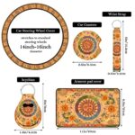 Boho Sunflower Car Interior Set: 15pc Yellow Sun Moon Seat Covers & Accessories - Image 6