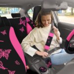 Butterfly Car Seat Covers Pink Black 47pc Women's Full Interior Set SUV Accessory - Image 7