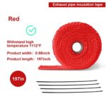 Titanium Motorcycle Exhaust Wrap 16FT Heat Shield Tape w/ SS Ties Red - Image 2
