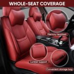 Wine Red Leather Car Seat Covers Full Set Waterproof for SUV Truck - Image 2