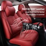 Wine Red Leather Car Seat Covers Full Set Waterproof for SUV Truck - Image 7