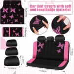 Butterfly Car Seat Covers Pink Black 47pc Women's Full Interior Set SUV Accessory - Image 3