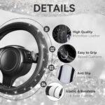 Luxe Diamond Car Accessories Set: Leather Seat Covers, Mats, Steering Wheel Cover for Women - Image 4