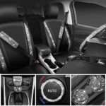 Sparkling Diamond Bling Leather Car Seat Covers 12pc Rhinestone Women's Set - Image 2