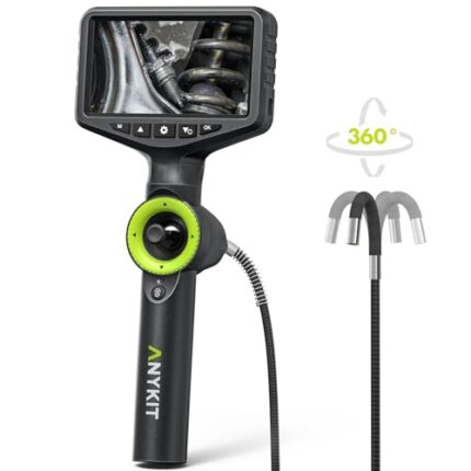 Anykit 360° Articulated Engine Endoscope, Aviation Hole Sight with 0.25" Convertible Snake Camera, 5" IPS Video Check Camera with Light for Mechanic Maintenance Technician - 3.28'