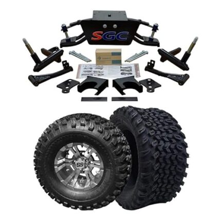 Hardcore Parts 6” Heavy Duty Double A-Arm Suspension Lift Kit for Club Car DS Golf Cart (2004.5-Up) with 10" Machined/Gunmetal 'Vampire' Wheels and 22"x11"-10" DOT rated All-Terrain tires
