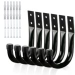 KURUI Metal Wall Hooks for Hanging Heavy Duty, 6Pcs Garage Organization and Storage Hook for Extension Cord Tool Coat Backpack Bag, Large Utility J Hooks, Black Wall Mount Hanges for Outdoor Indoor