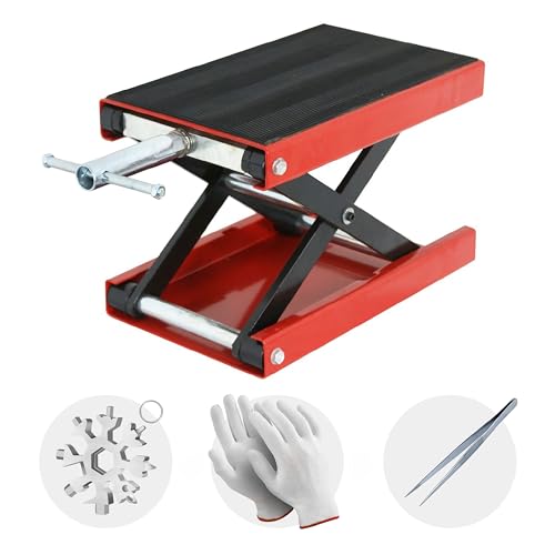Motorcycle Lift, 1100lb Moto Scissor Lift Jack with Wide Deck Motorcycle Lift, 1100lb Moto Scissor Lift Jack with Wide Deck T Handle 3/8" Socket, Motorcycle Center Stand with Chain Brush
