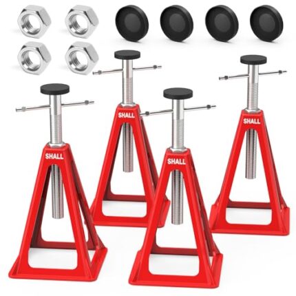 SHALL RV Stabilizer Jacks, 4-Pack Heavy Duty Aluminum Jack Stands for Travel Trailer Camper, Single Support up to 7500 Lbs, RV Leveling Screw Jack with Spare Nuts & Pads, Adjustable from 11" to 17"