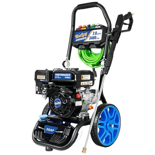 TOOLCY Gas Pressure Washer 3400 PSI & 2.8 GPM Max, TOOLCY Gas Pressure Washer 3400 PSI & 2.8 GPM Max, High-Powered 212cc Engine, Enhanced Pump, 50FT Pressure Hose, Onboard Soap Tank, Foldable Handle, Kink-Less Swivel Spray Gun & 5 Nozzle Tips