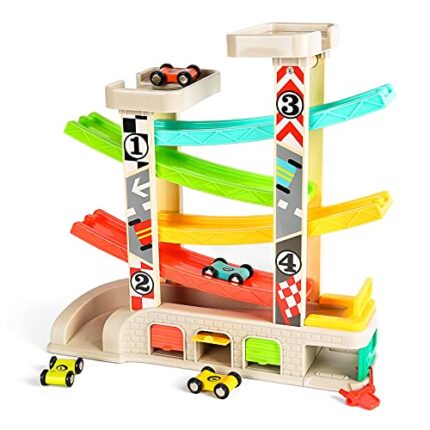 TOP BRIGHT Car Ramp Toys, Race Track Car Toy for Toddler Age 2-4 Year Old Boy with 4 Cars, Parking Lot & Gas Station, Toddler Toys for 2 Year Old Boy Toys, for 3 Year Old Boy