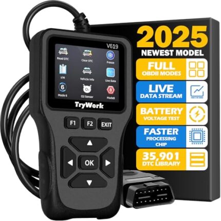 TryWork OBD2 Scanner Diagnostic Tool, Check Engine Code Reader with 35901 DTC Lookup, Mode 6 & 8, I/M Readiness for All OBDII Cars Since 1996 (Gray)
