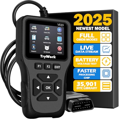 TryWork OBD2 Scanner Diagnostic Tool, Check Engine Code Reader with TryWork OBD2 Scanner Diagnostic Tool, Check Engine Code Reader with 35901 DTC Lookup, Mode 6 & 8, I/M Readiness for All OBDII Cars Since 1996 (Gray)
