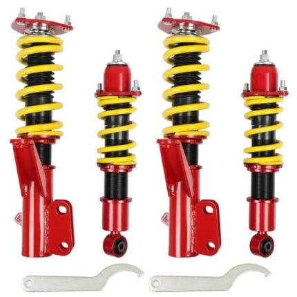 Upgrade Adjustable Coilovers Compatible with Honda Civic 2001-2005 DX/EX/GX/HX/LX/Si High Poundage Coil Spring Absorber Struts Suspension Lowering Kit Red