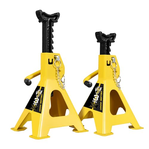 YELLOW JACKET Car Jack Stands 3 Ton with Double Locking YELLOW JACKET Car Jack Stands 3 Ton with Double Locking and Large Foot Base for Lifting SUVS, Heavy Duty Steel, 6600 lb Capacity, 1 Pair, Yellow