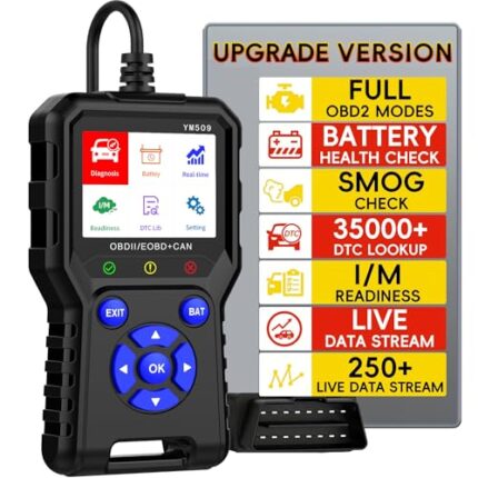 YM509 OBD2 Scanner Diagnostic Tool 2.8'' Color Screen OBDII Scanner for Cars, Check Engine Light Fault, Car Battery Tester Code Reader Car Diagnostic Tool with Reset OBD Clear Codes