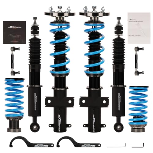 maXpeedingrods Coilover for Ford Mustang 2005-2014, 24 Levels Damper Adjustable maXpeedingrods Coilover for Ford Mustang 2005-2014, 24 Levels Damper Adjustable Coilovers Suspension Kit Strut, Height Adjustable Shock Absorber Struts, T6 Upgraded Lowering Kits Blue