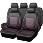 Universal Car Seat Covers Black Pink PU Leather Full Set Airbag Safe Zippered - Image 8