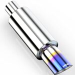 MZS Exhaust Muffler, Straight Through Stainless Steel Exhaust Tip 15" Length 2" Inlet 3" Outlet Universal for Car Sedan SUV Truck Vehicles (Titanium Burnt Tip)