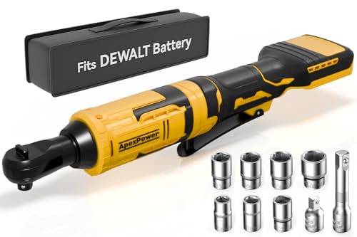 3/8 Inch Cordless Ratchet Wrench, for DEWALT 20V Max Battery, 3/8 Inch Cordless Ratchet Wrench, for DEWALT 20V Max Battery, 88Ft-Lbs, 0-400RPM, Electric Ratchet Wrench Set with Variable Speed Trigger, Reinforced Head, R&F Switch, 7 Sockets, 3/8" to 1/4" Adapter