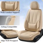 Waterproof Leather Car Seat Covers Full Set Beige Universal Fit - Image 3